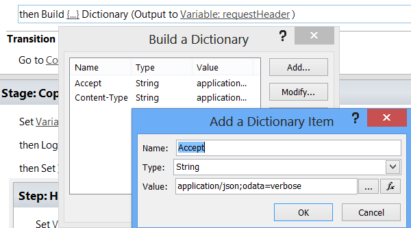 Add HTTP Request headers to Dictionary variable