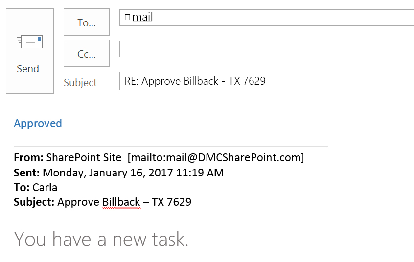 Outlook Email Generated by SharePoint for Easy Task Approval