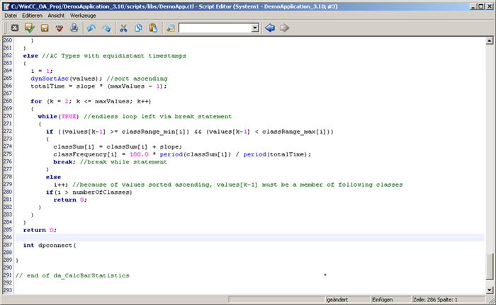 Screenshot of SIMATIC WinCC OA Scripting