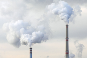 Smoke stacks at a coal-burning power plant