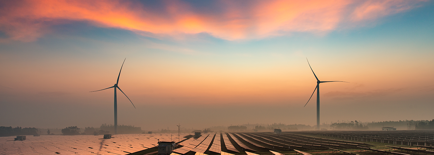 solar panels and wind farms