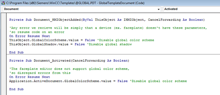 WinCC 7: Disable Global Color Scheme & Global Shadow