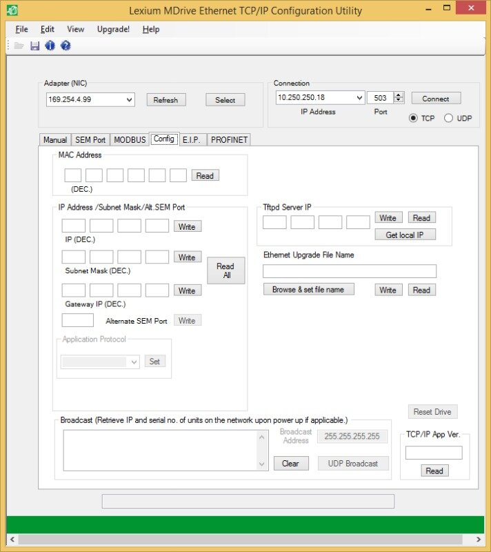 Config screen in Lexium MDrive Utility