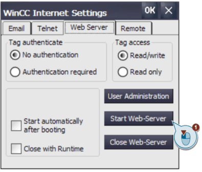 Start web server in WinCC Internet Settings