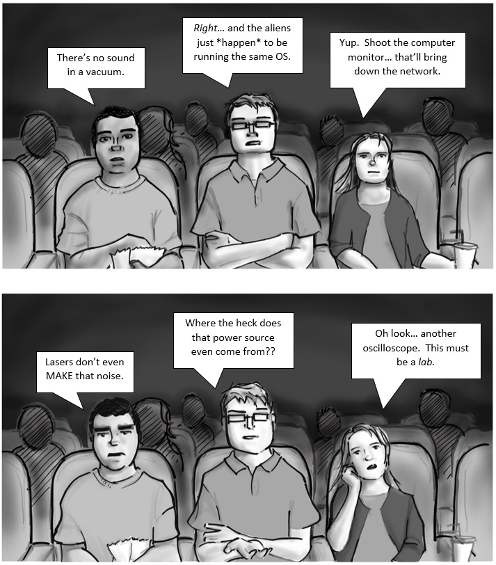 DMC Comic about engineers going to the movies is featured here.