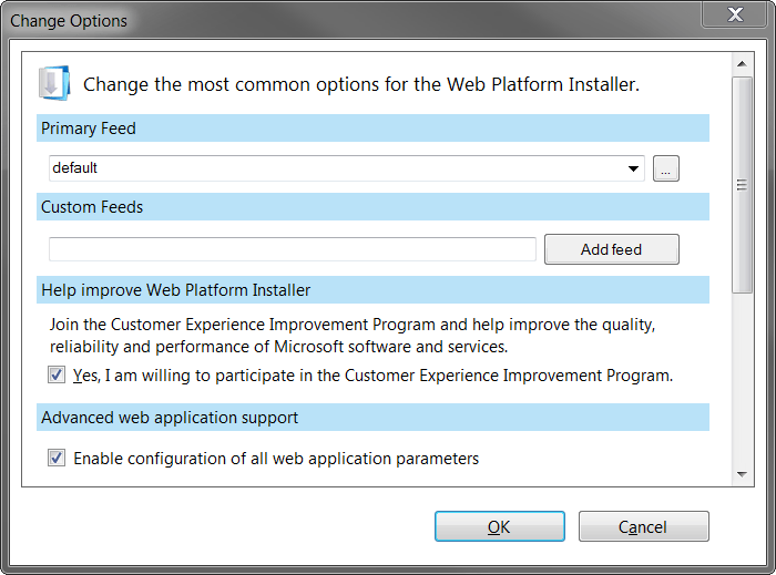 Screenshot of enabling configuration of all web application parameters