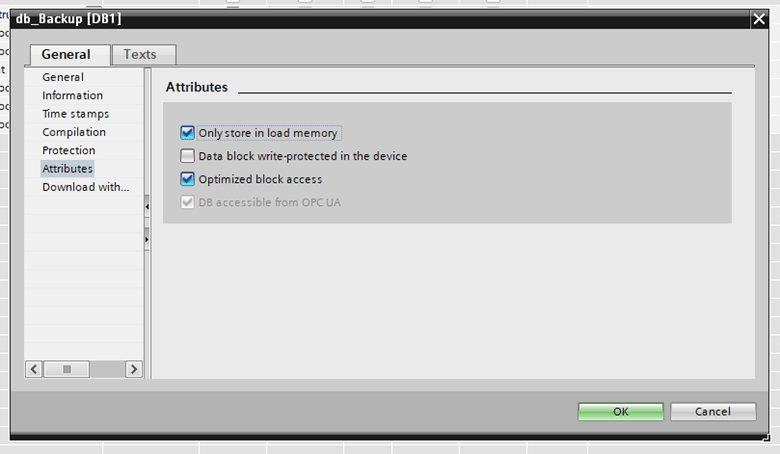 Datablock settings - Siemens TIA Portal