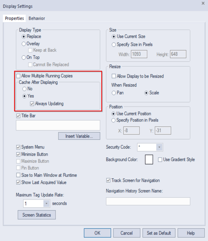 Imperative PopupHandler Display Settings