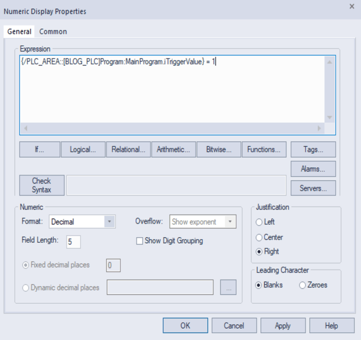 Sample Expression for the Numeric Display