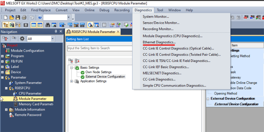 Module Parameter Ethernet Diagnostics