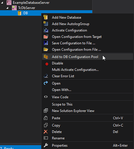 Add Database to Configuration Pool