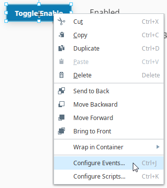 Open the button's configure events popup