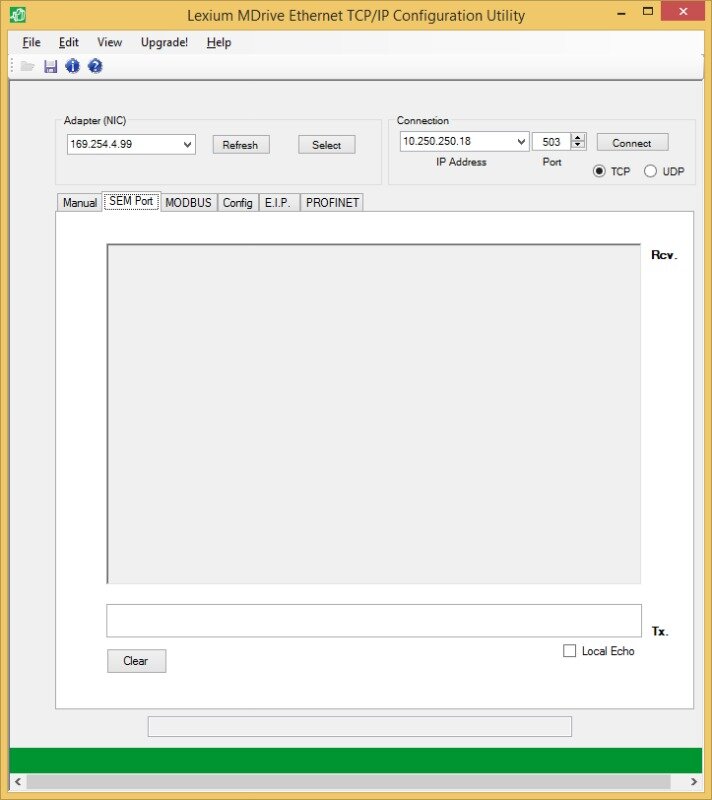 SEM Port Screen to send commands to MDrive