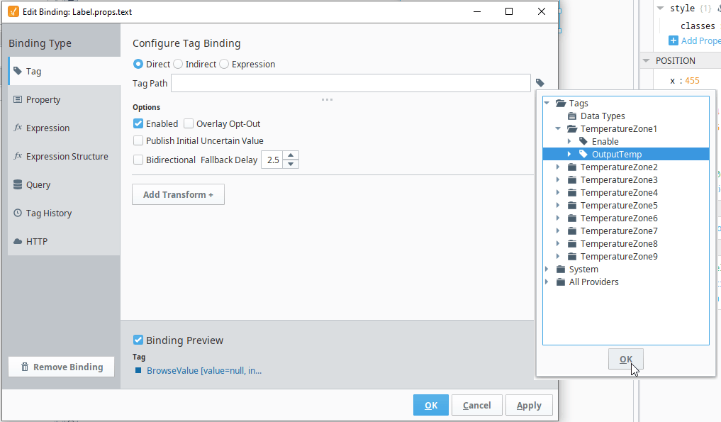 Configure label binding