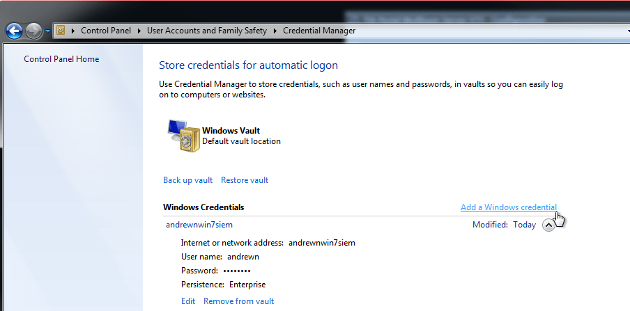 Windows Credential Manager to Store Multiuser Server Credentials
