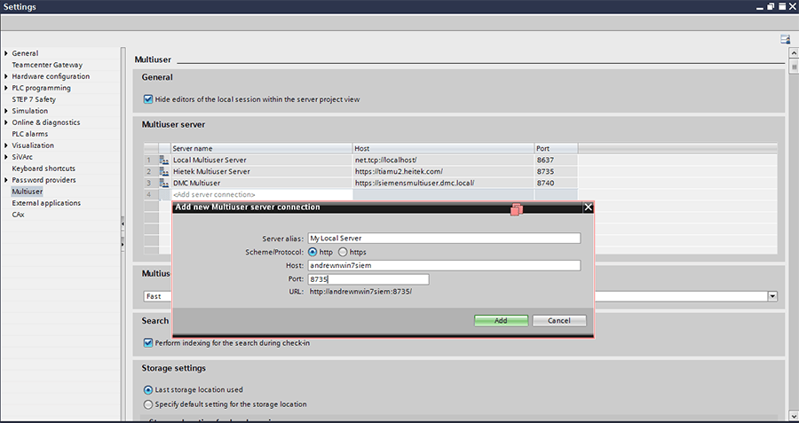 Adding Multiuser Server Configuration to Portal