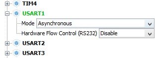 Screenshot of setting the USART1 to Asynchronous Mode