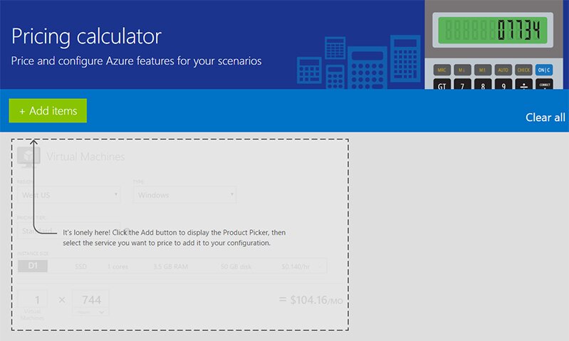 Screenshot of Azure Pricing Calculator - Price and configure Azure features for your scenarios