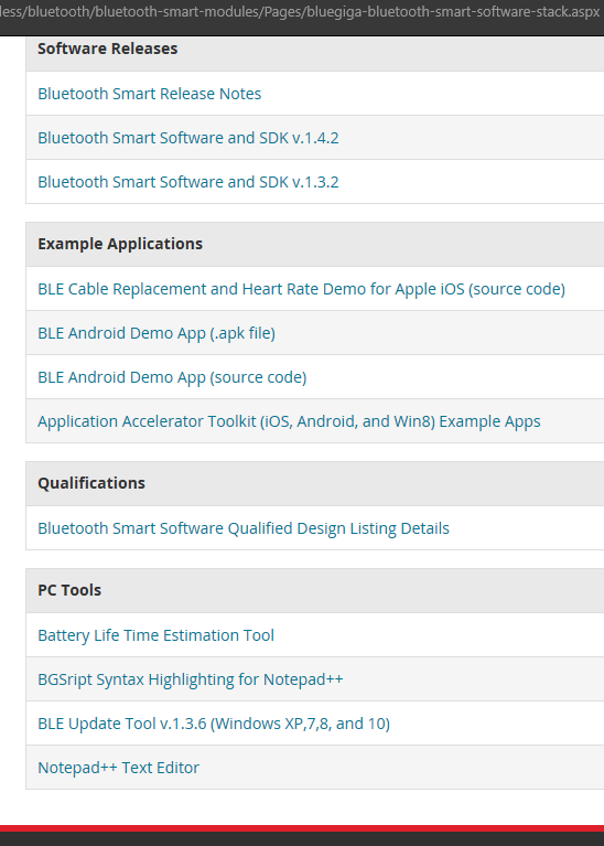 Screenshot of download page