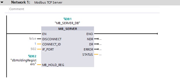 Single Rung of Logic on Modbus TCP Server