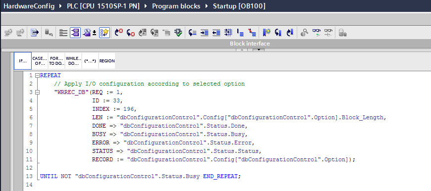 OB100 Startup Code to Load the Selected Hardware Configuration