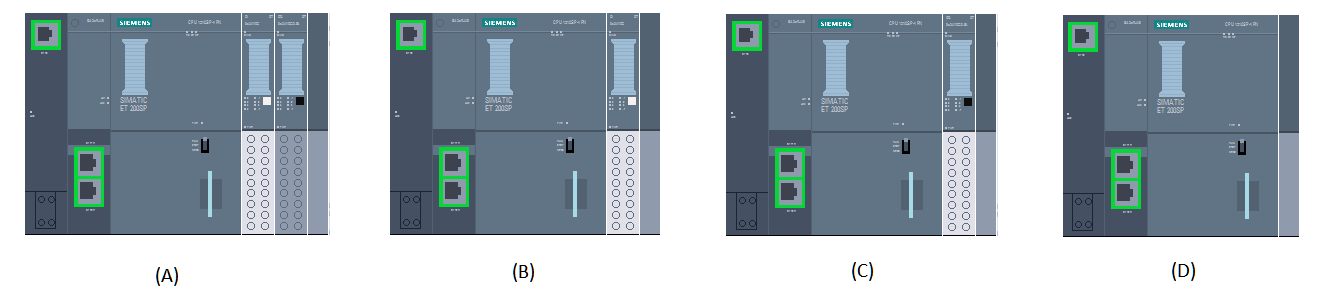 Drawing of Option A: Both DI (Slot 2) and DQ (Slot 3) Modules, Option B: DI Module Only (Slot 2), Option C: DQ Module Only (Slot 2), and Option D: No Modules