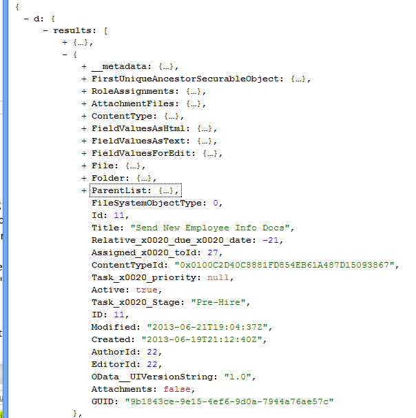 JSON Formatted SharePoint API response