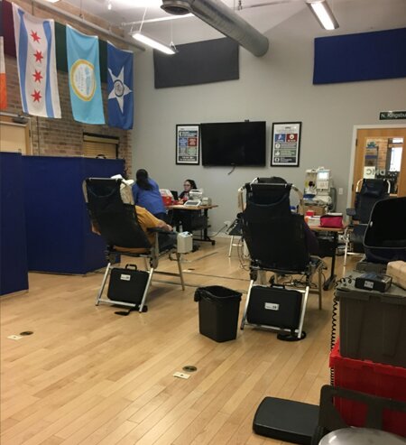 Photo of Kingsbury room set up for the blood drive