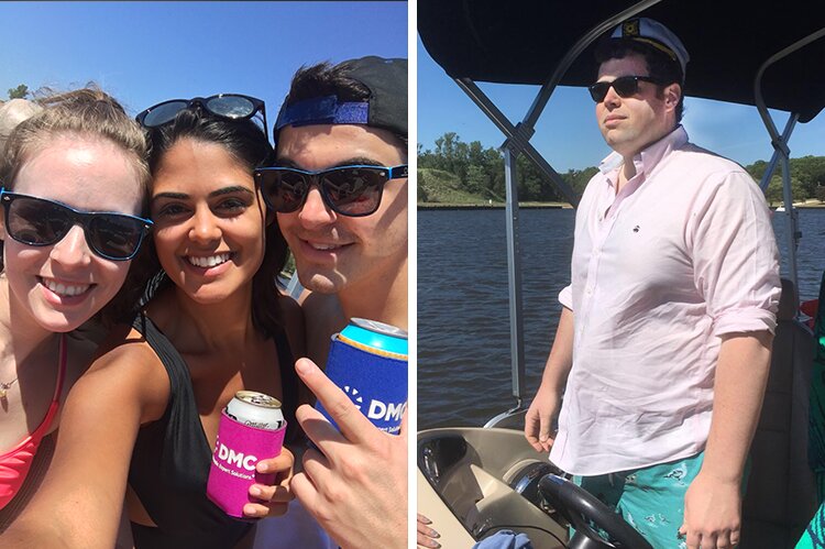 Photo of Molly, Lexi, and John Michael on the pontoon.