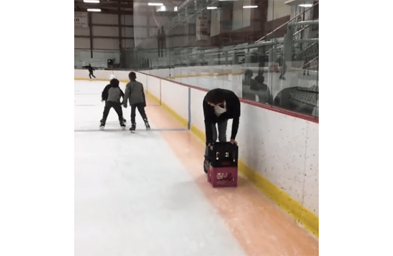 Ice skating with crates