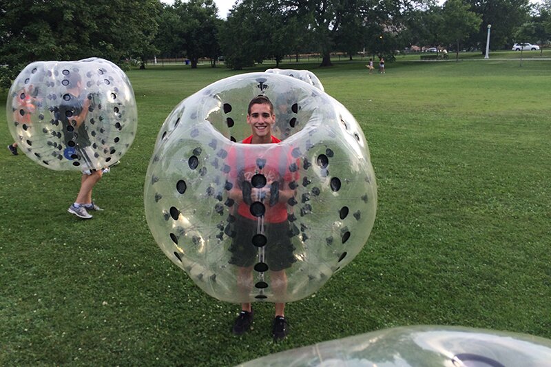 DMC playing Bubble Soccer