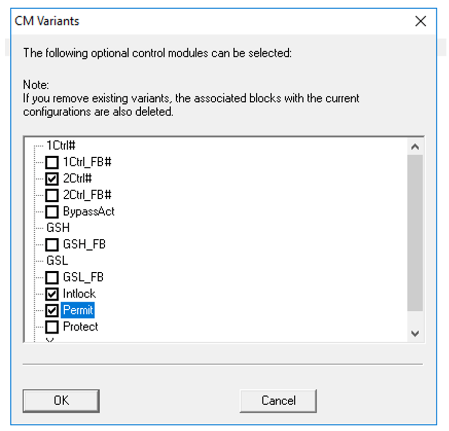 CM Variants value interlocks and permissives