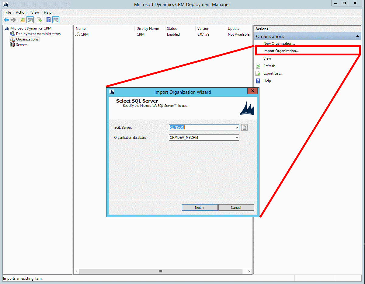 CRM 2016 Import Organization