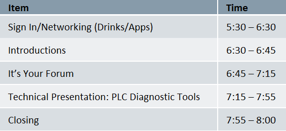 The agenda for the Siemens User Group meeting held at DMC in April 2016