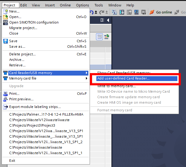 Screenshot of adding user-defined card reader 