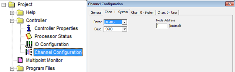 Configuring the channel driver for SLC 500 PLC