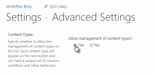 Click Allow Management of Content Types