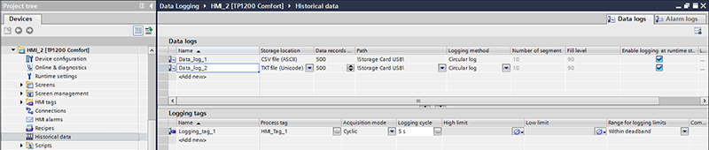 Comfort Panel Logging Interface