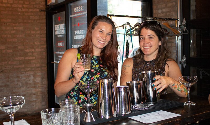 Courtney and Jessica at Cocktail Making