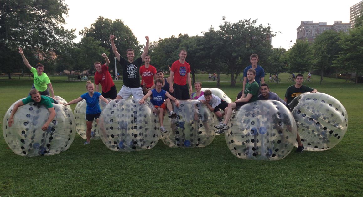 DMC playing bubble soccer in Lincoln Park