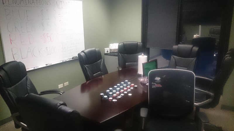 The poker tournament setup in DMC's Denver office