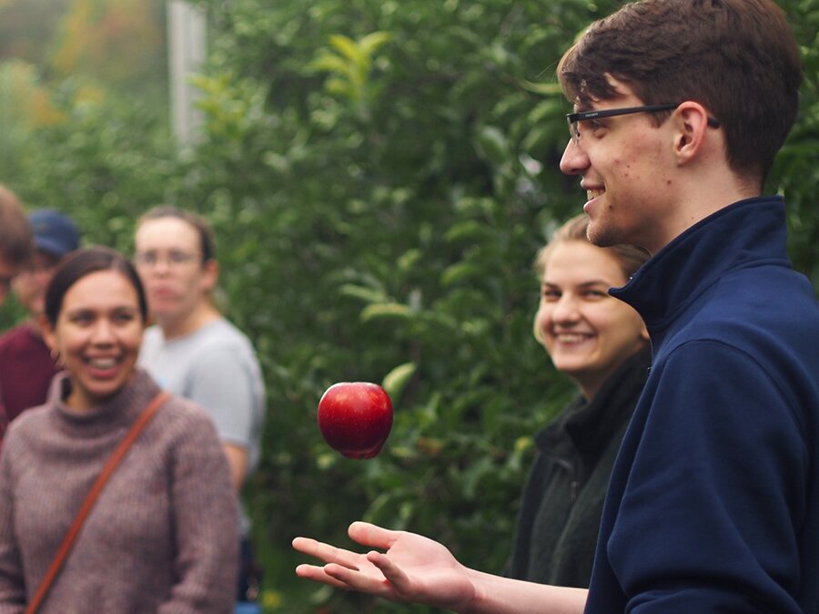 DMC Boston team at the apple orchard juggling