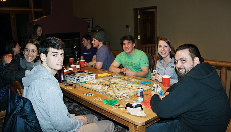 Otto, Emily, Tim Herrmann, Carolyn, Jimmy Condon playing games