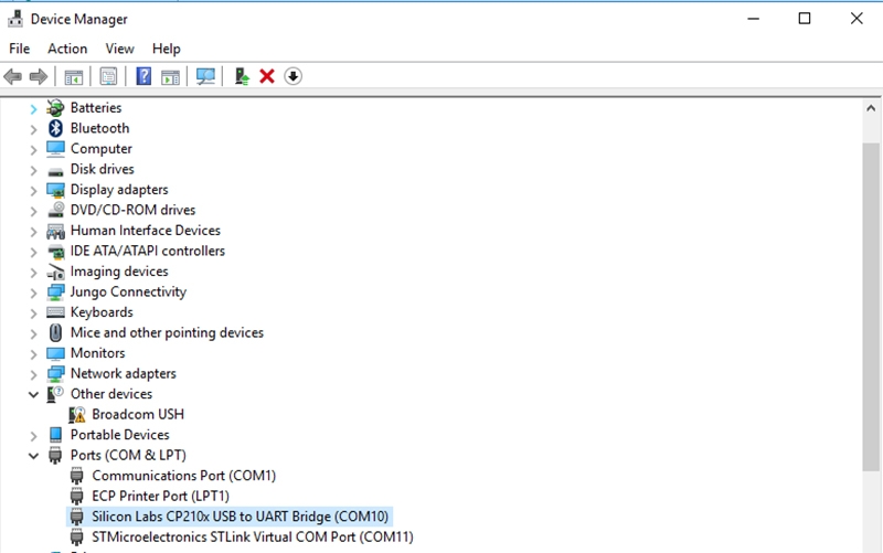 Device manager window.