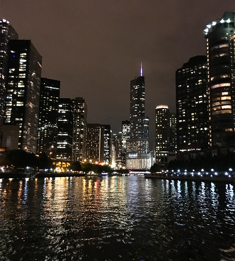 View of the Chicago River from a boat tour