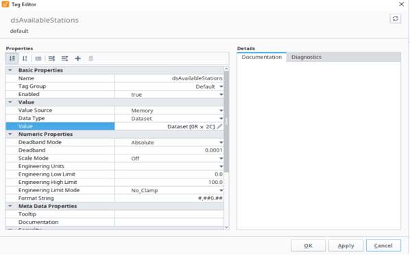 Ignition interface - tag editor window