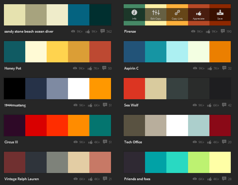 Example Adobe Color CC Color Palettes from Other Users