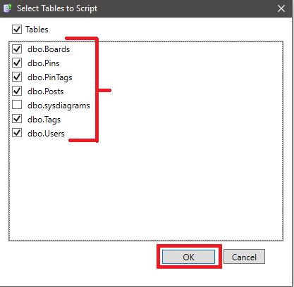 Select tables to export to .SDF