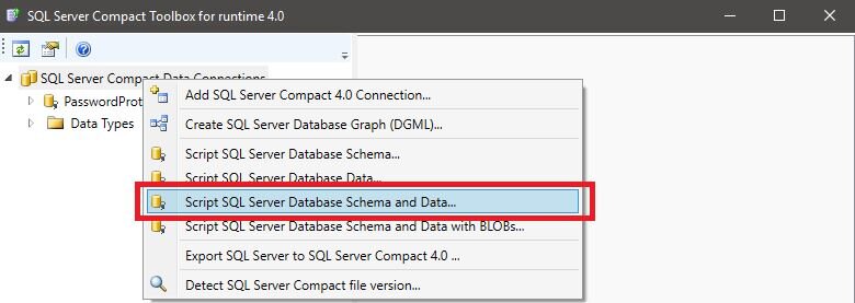 Export SQL database to .SQLCE