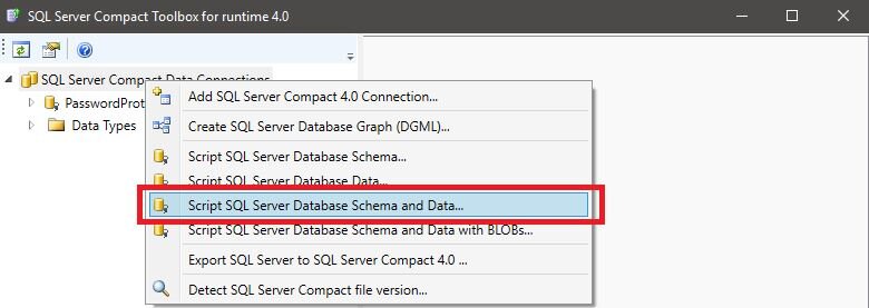 Export SQL database to .SQLCE 